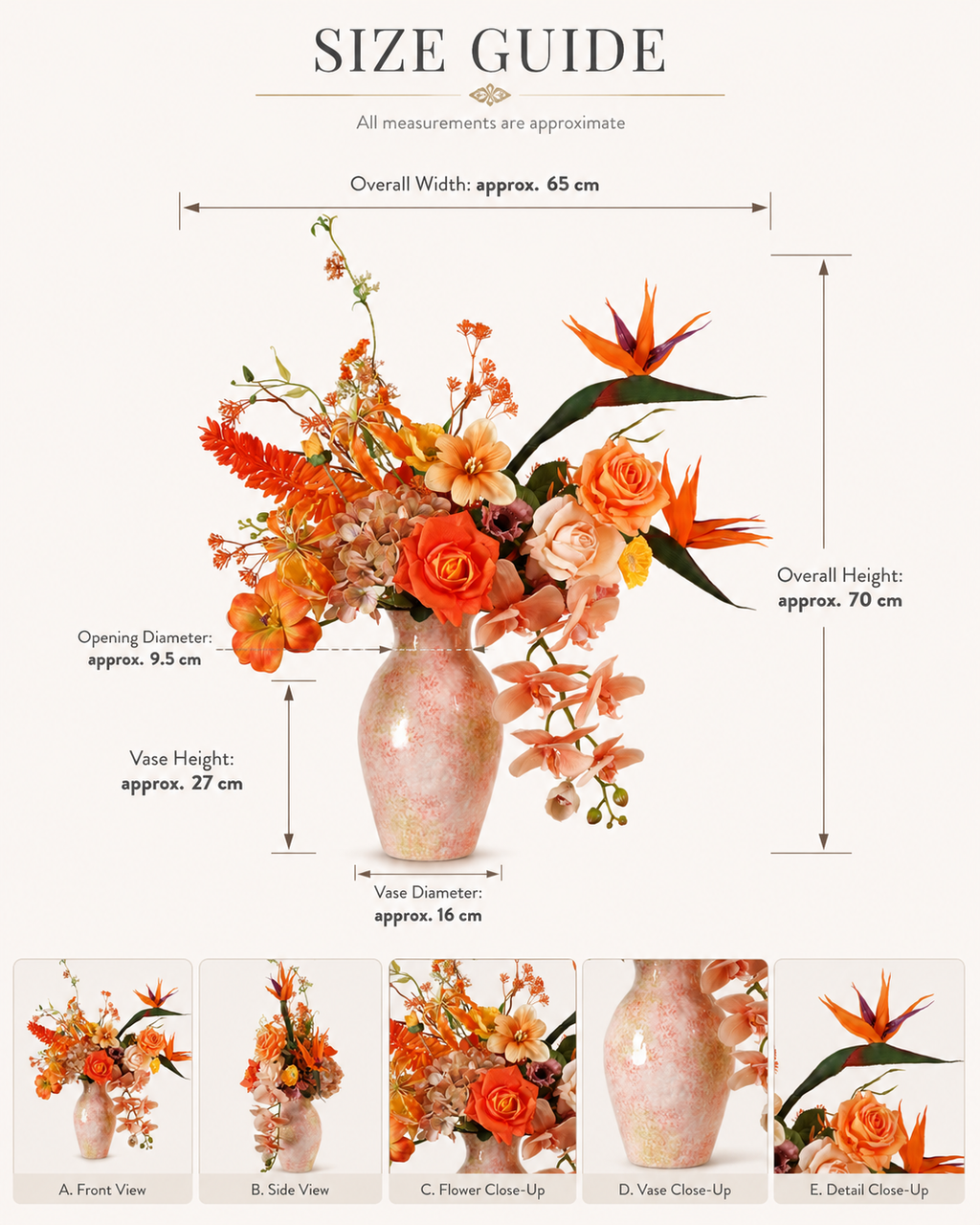 Orange Bird of Paradise Faux Floral Arrangement in Pink Glass Vase