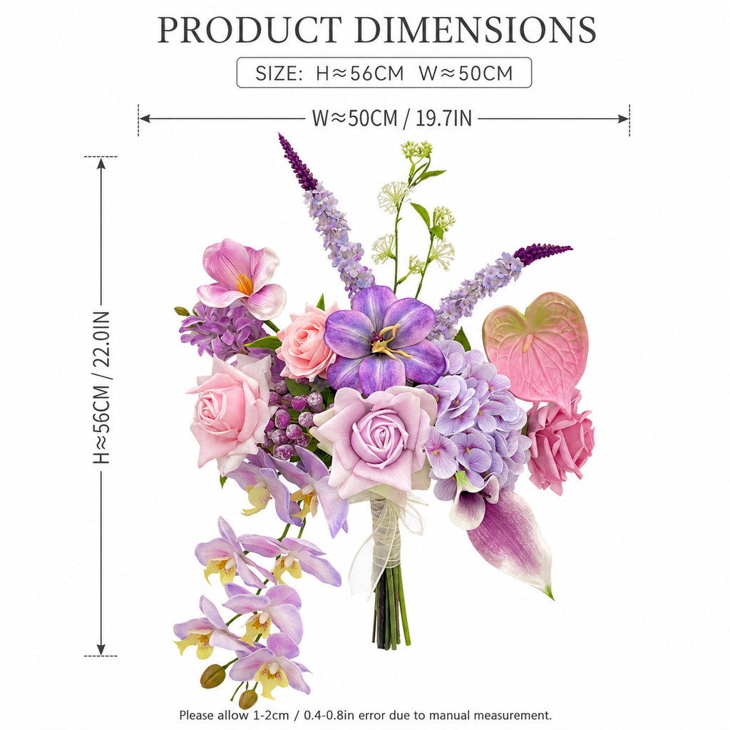 Lavender Rose & Orchid Artificial Flower Bouquet – Handmade Faux Flowers for Home Decor