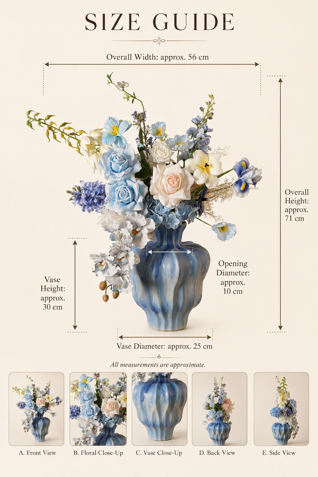 Blue Hydrangea & Rose Faux Floral Arrangement in Sculptural Blue Ceramic Vase