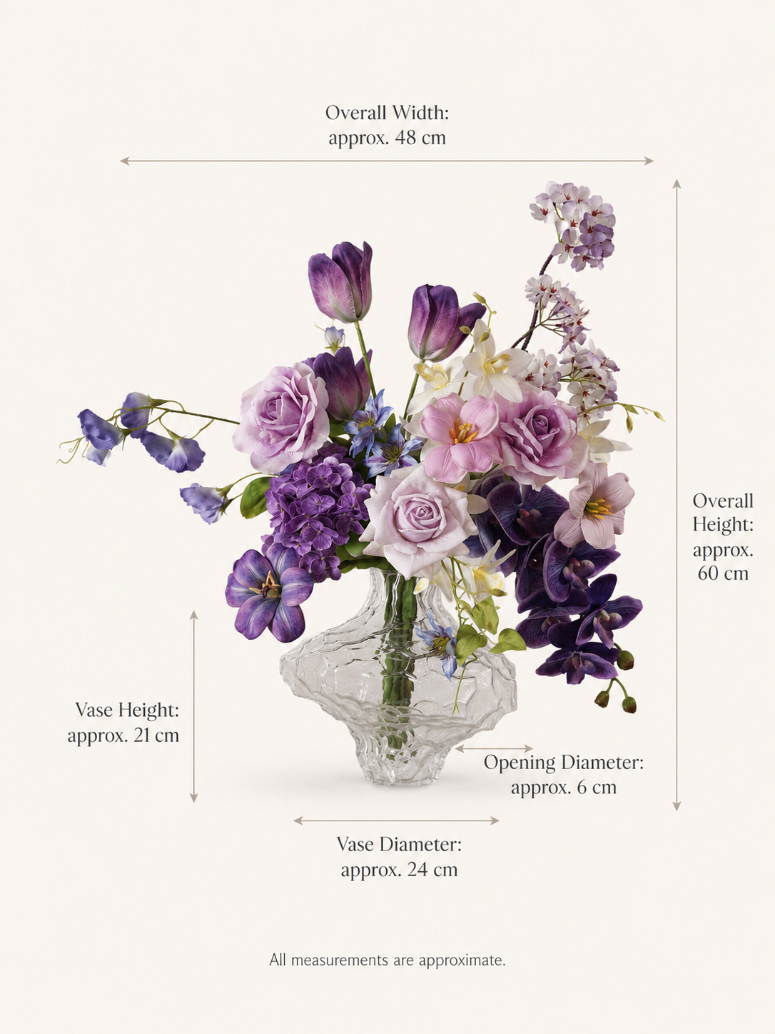 Petite Blue & White Faux Floral Arrangement in Rounded Glass Vase