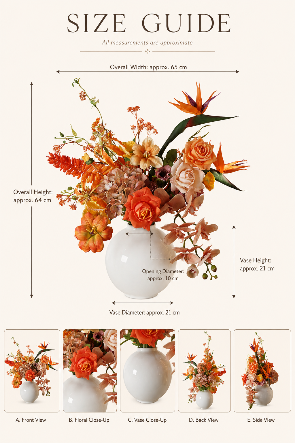 Orange Bird of Paradise Faux Floral Arrangement in White Ceramic Vase