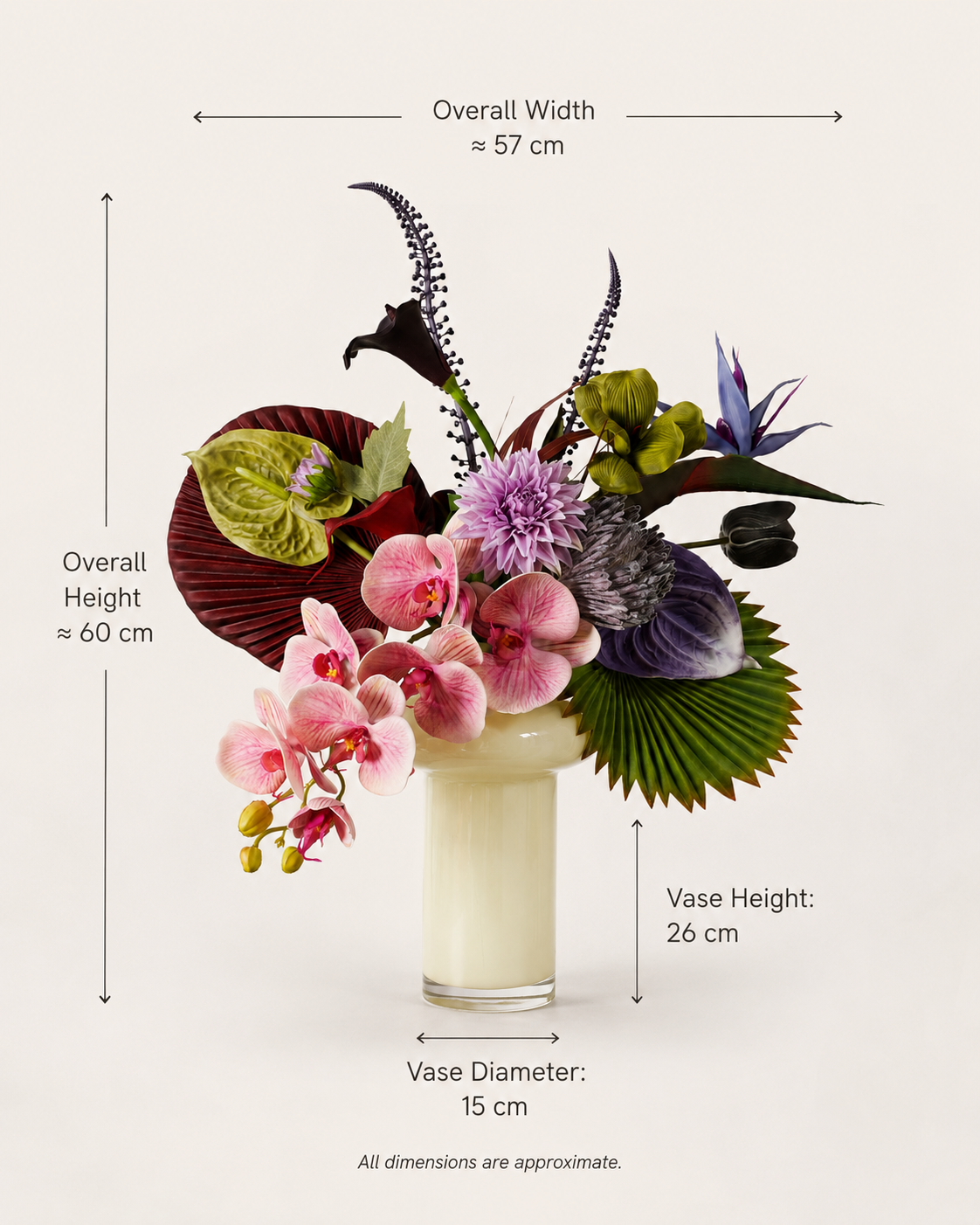 Tropical Pink Orchid Faux Floral Arrangement in Ivory Glass Vase