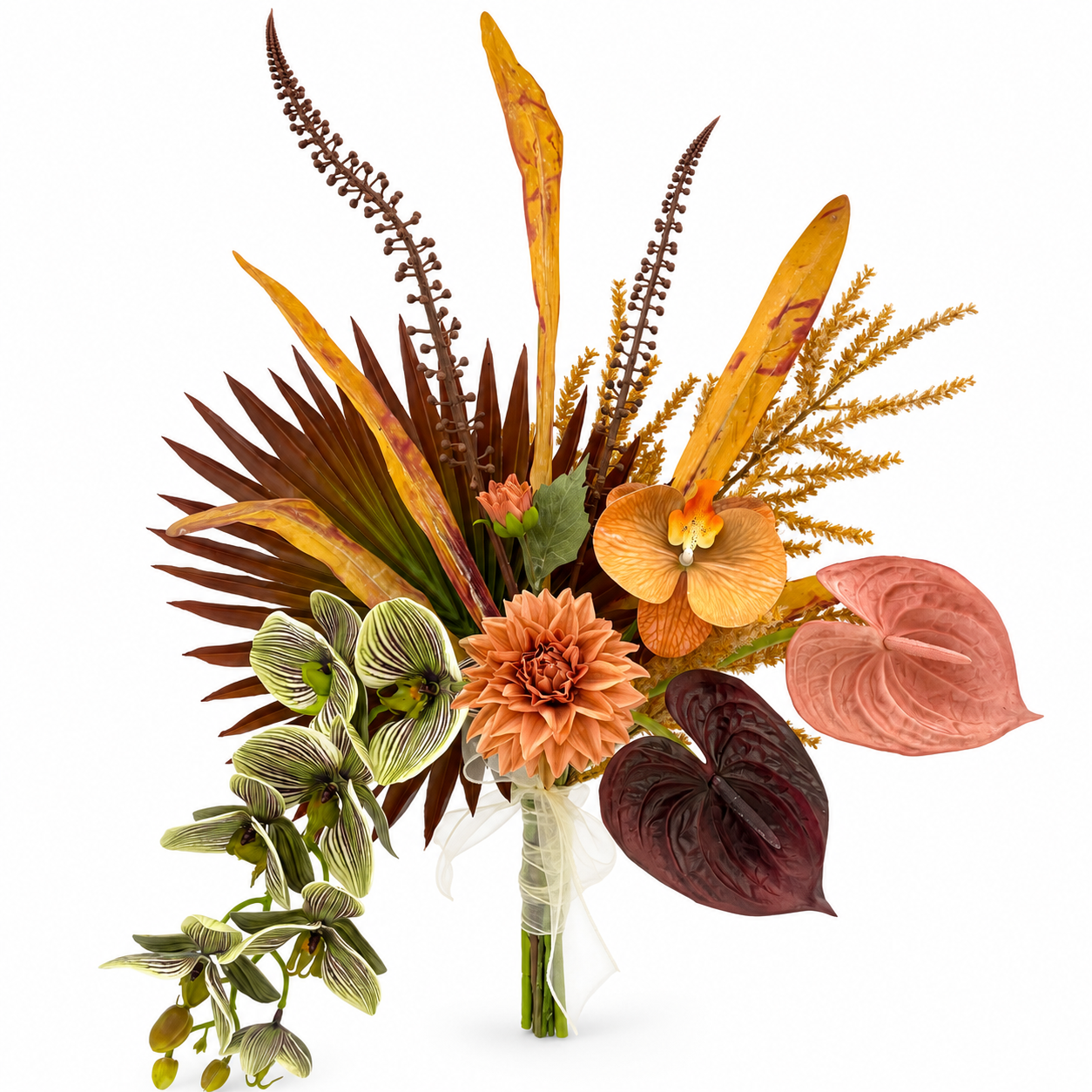 Orange Dahlia & Anthurium Tropical Artificial Flower Bouquet – Luxury Faux Flowers for Modern Home Decor