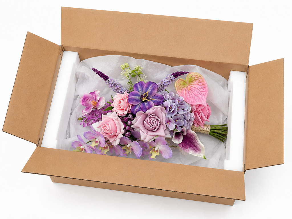 Lavender Rose & Orchid Artificial Flower Bouquet – Handmade Faux Flowers for Home Decor