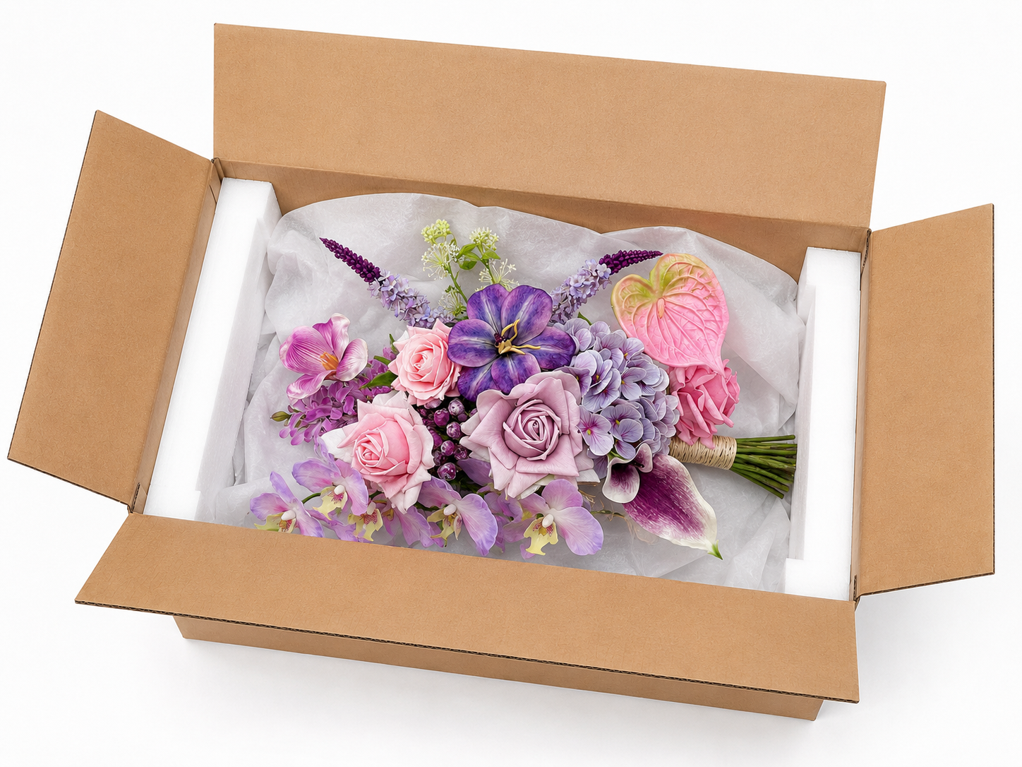 Lavender Rose & Orchid Artificial Flower Bouquet – Handmade Faux Flowers for Home Decor