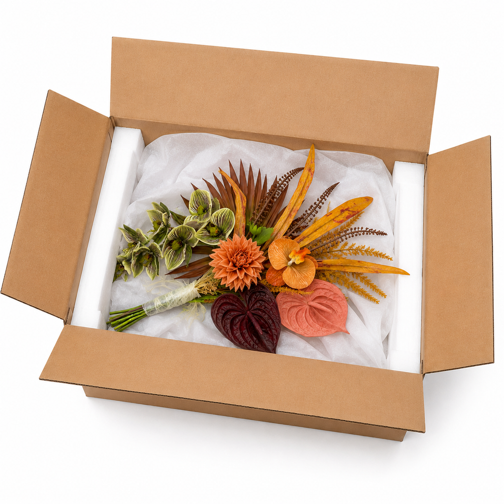 Orange Dahlia & Anthurium Tropical Artificial Flower Bouquet – Luxury Faux Flowers for Modern Home Decor