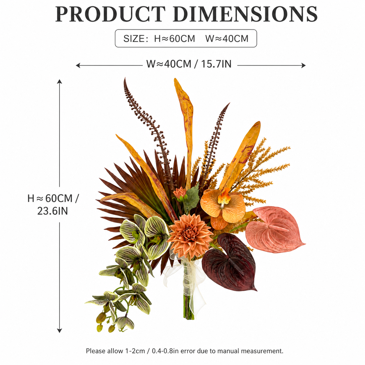 Orange Dahlia & Anthurium Tropical Artificial Flower Bouquet – Luxury Faux Flowers for Modern Home Decor