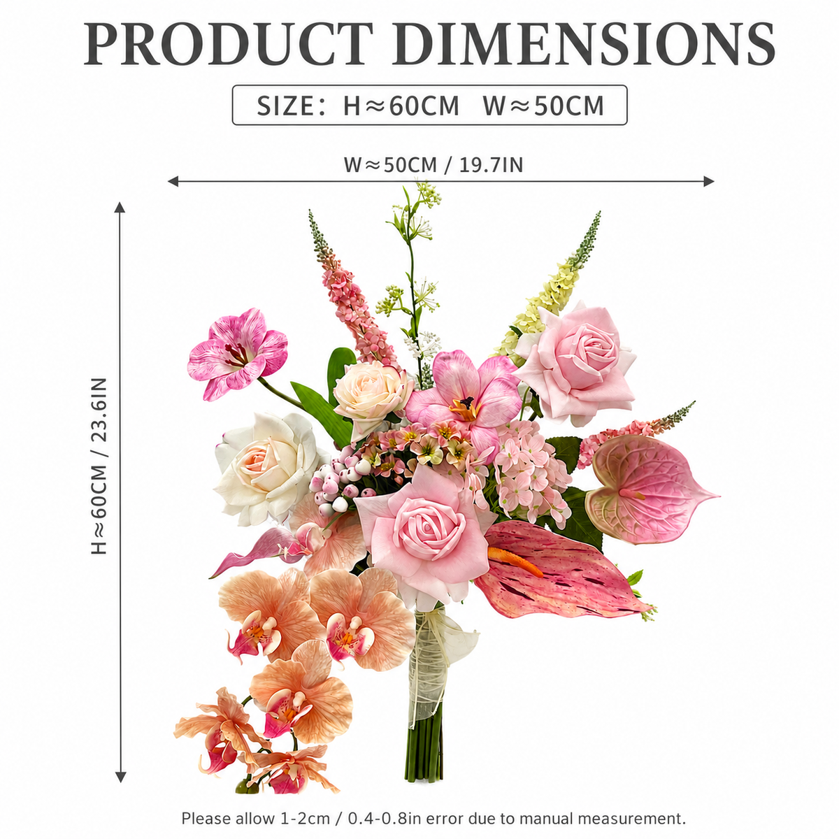 Pink Rose & Orchid Tropical Artificial Flower Bouquet – Luxury Faux Flowers