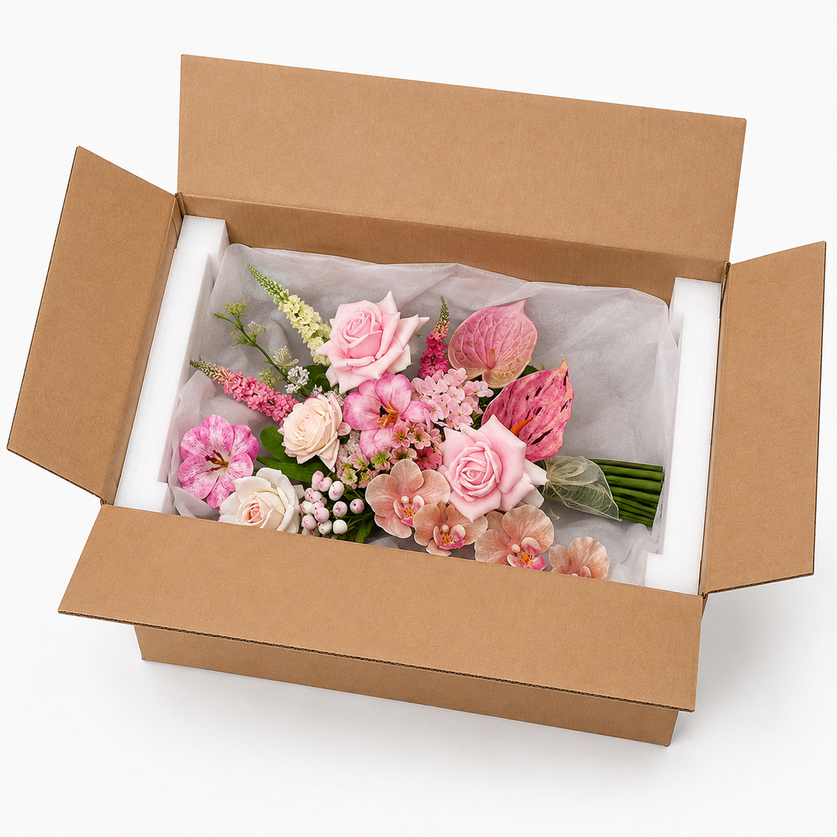 Pink Rose & Orchid Tropical Artificial Flower Bouquet – Luxury Faux Flowers