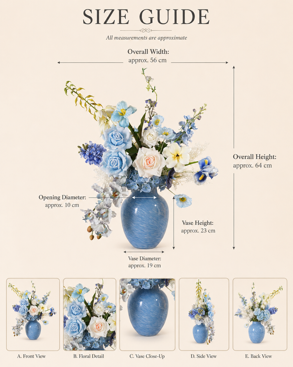 Blue & White Faux Floral Arrangement in Blue Ceramic Vase